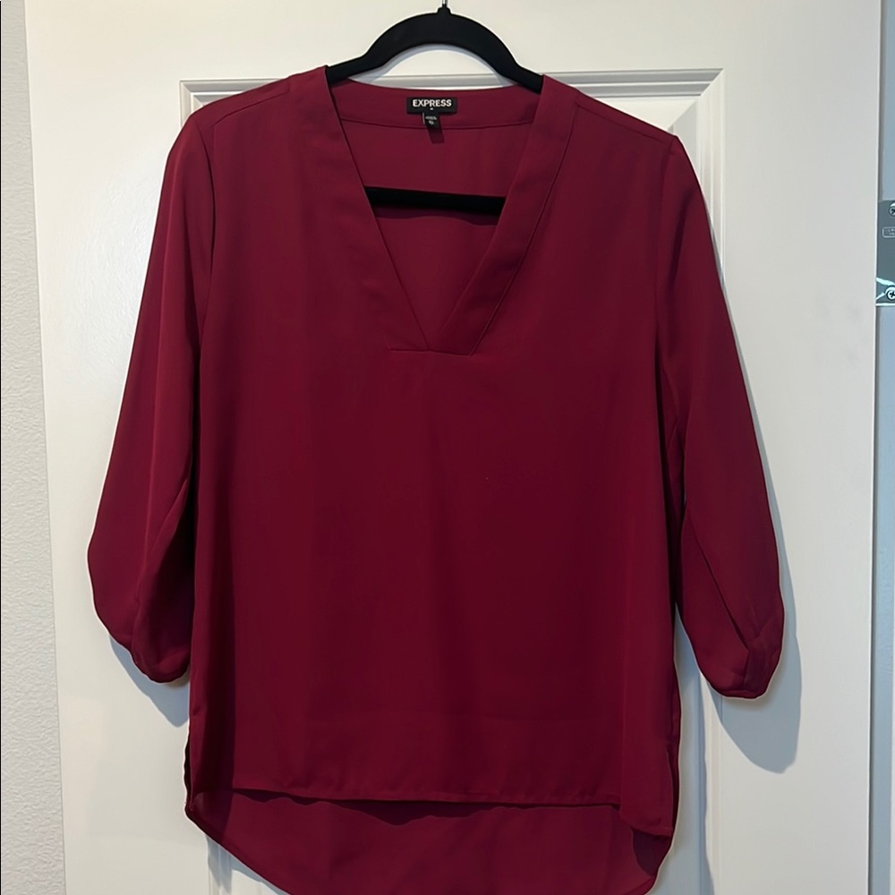 Express Women's 3/4 Length Burgundy Top